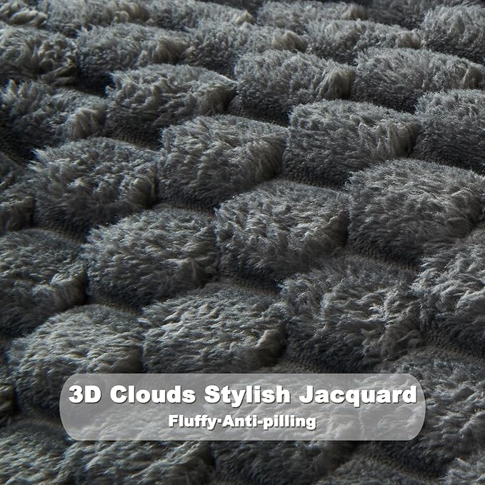 NEWCOSPLAY Super Soft King Blanket Grey Premium Silky Flannel Fleece 3D Clouds - Image 5