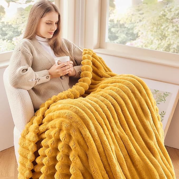 NEWCOSPLAY Super Soft Throw Blanket Mustard Yellow Premium Silky Flannel Fleece - Image 2