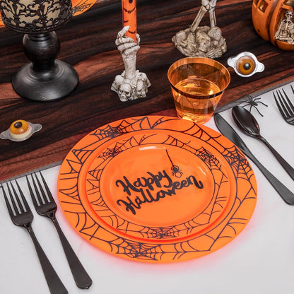 supernal 180 Pcs Orange and Black Halloween Plastic Dinnerware Set for 30