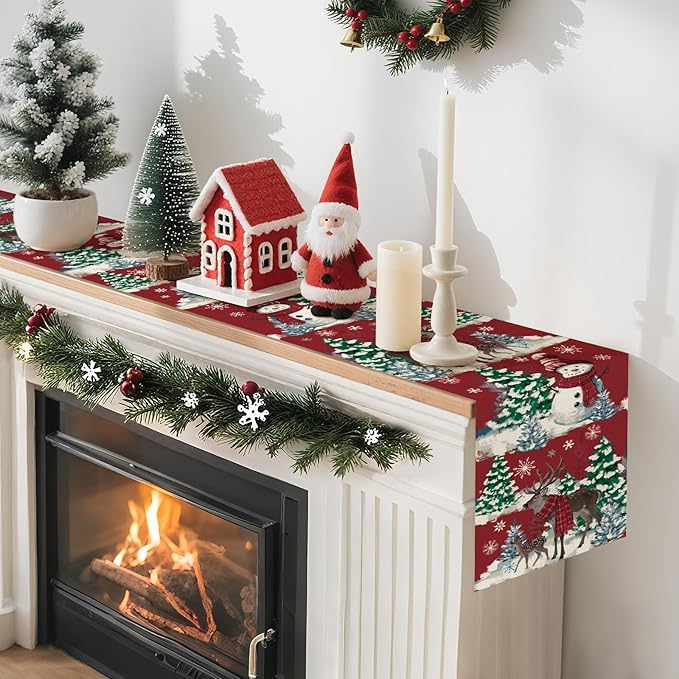 Artscope Reindeer Snowman Christmas Tree Table Runner, Xmas Winter Snowflakes - Image 6