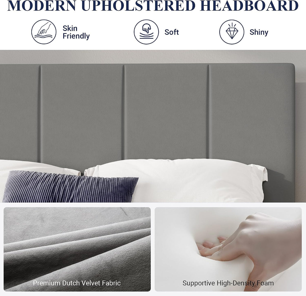 allewie king size dutch velvet upholstered platform bed, close-up detail