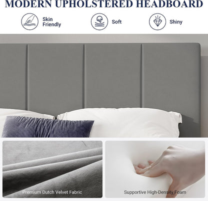 allewie king size dutch velvet upholstered platform bed, close-up detail