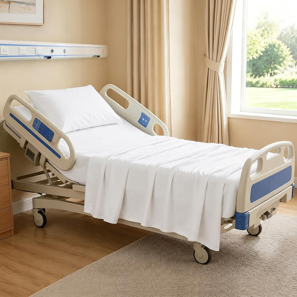 KKJIAF 3 Piece White Cotton Hospital Bed Sheet Set