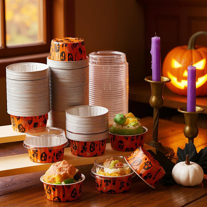 200 Set 5 oz Foil Baking Cup with Lid, Halloween, Orange