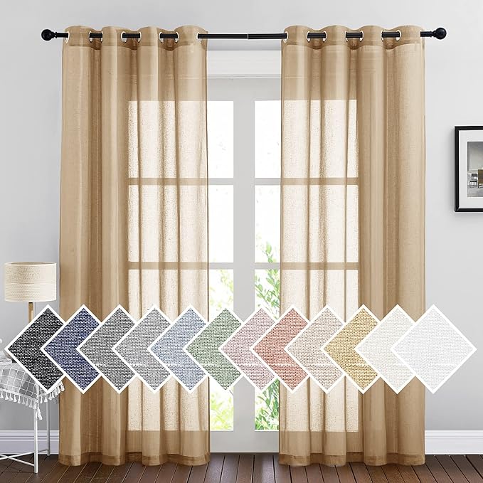 NICETOWN Sheer Curtains Flax Texture 84 inch Length, Grommet Semi Sheer Window by NICETOWN