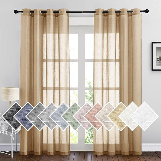 NICETOWN Sheer Curtains Flax Texture 84 inch Length, Grommet Semi Sheer Window by NICETOWN