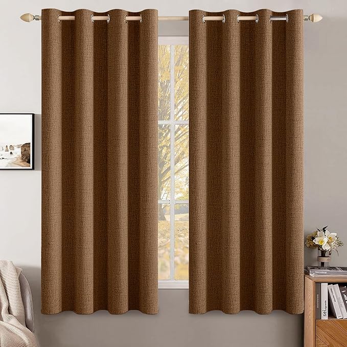 MIULEE Linen Curtains for Bedroom 100% Blackout Thermal Insulated Brown Grommet by MIULEE