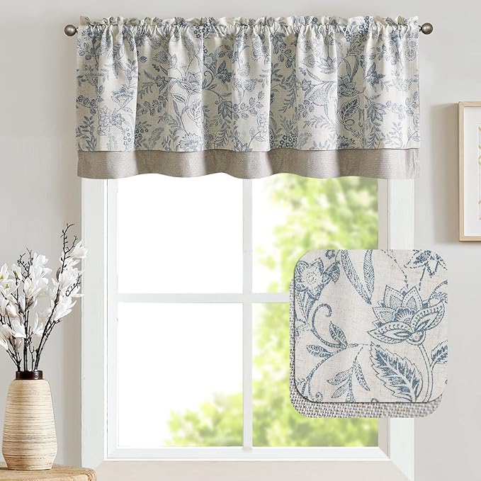 jinchan Linen Valance Curtain Farmhouse Floral Printed Small Window Curtain - Image 2