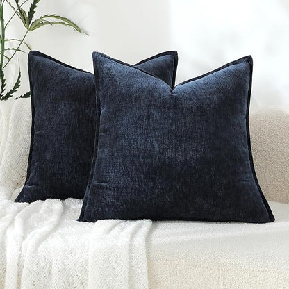 Stellhome Soft Chenille Decorative Pillow Covers 20x20 Inch Natural Navy Blue by Stellhome