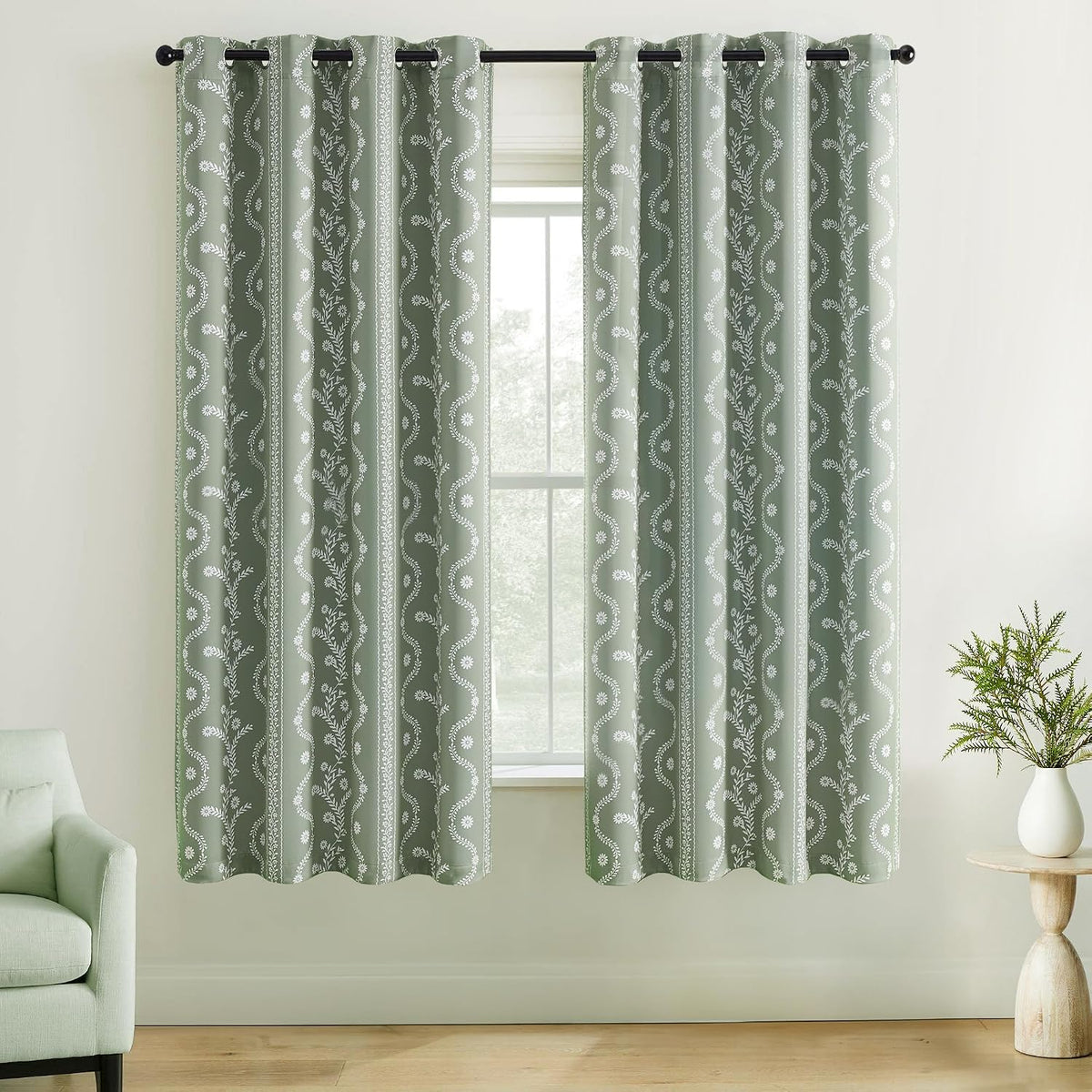 limon home black out curtains 63 inch long,sage, close-up detail