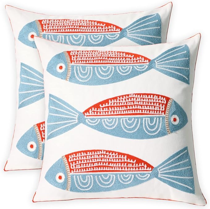 2 PCS Embroidered Throw Pillow Cover Cotton Decorative Square Cushion Cases by UnionKK