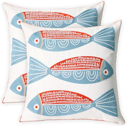2 PCS Embroidered Throw Pillow Cover Cotton Decorative Square Cushion Cases by UnionKK