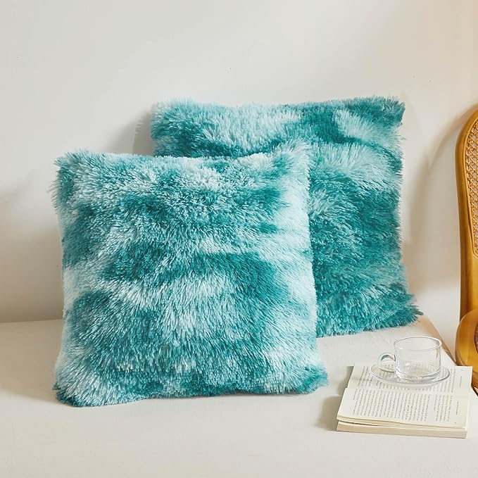 XeGe Tie Dye Faux Fur Throw Pillow Covers, Luxury Fluffy Plush Pillow Shams by XeGe