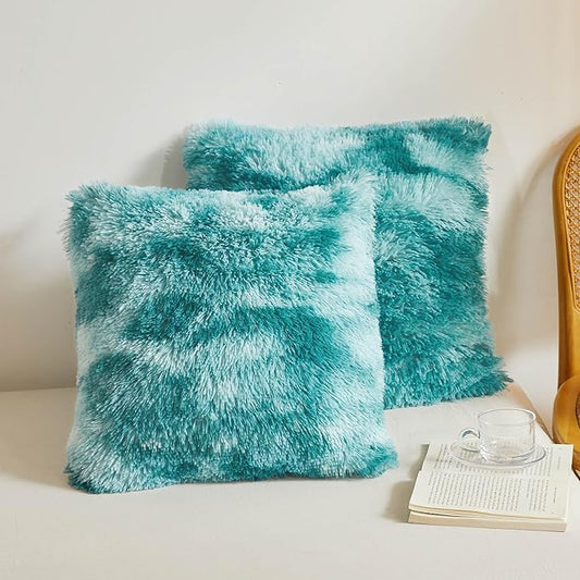 XeGe Tie Dye Faux Fur Throw Pillow Covers, Luxury Fluffy Plush Pillow Shams by XeGe
