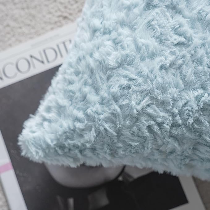 Neelvin Set of 2 Faux Fur Throw Pillow Covers 22x22 Inch Blue Cozy Soft Solid - Image 5
