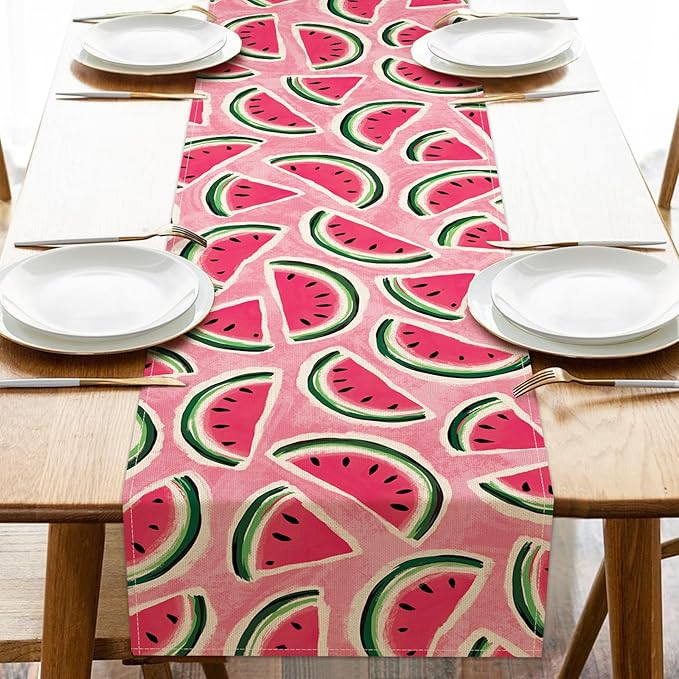 Summer Watermelon Table Runner, Seasonal Indoor Outdoor Home Decor Party Supply by Croar