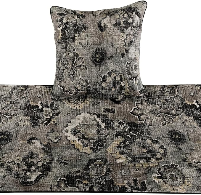 The HomeCentric Luxury Black & Grey Queen 74 x 18 inch Bed Runner - Image 2