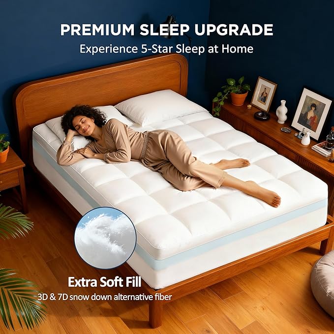 Queen Size Dual Layer 4 Inch Memory Foam Mattress Topper, 2 Inch Cooling Gel - Image 4