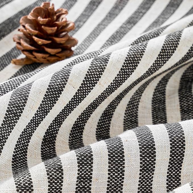 Vangao Linen Striped Black Curtains Boho Tickingstripe Light Filtering Window - Image 7