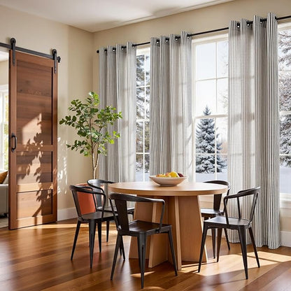 Vangao Linen Striped Black Curtains Boho Tickingstripe Light Filtering Window - Image 4