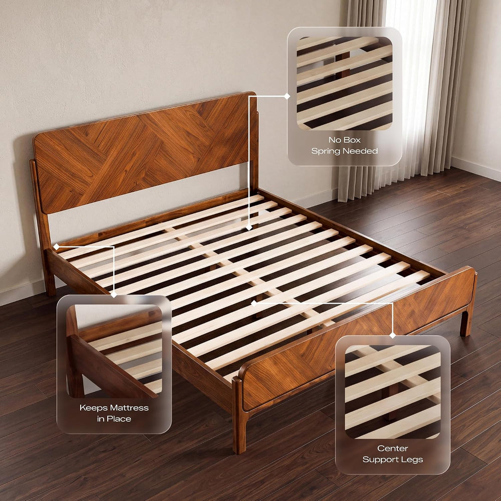 Bifrost Wood Queen Bed Frame with Headboard & Footboard, Caramel
