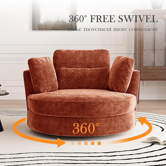 Aoiy & Wifon 50.2'' W Oversized Swivel Barrel Chair, Terracotta Swivel Accent - Image 3