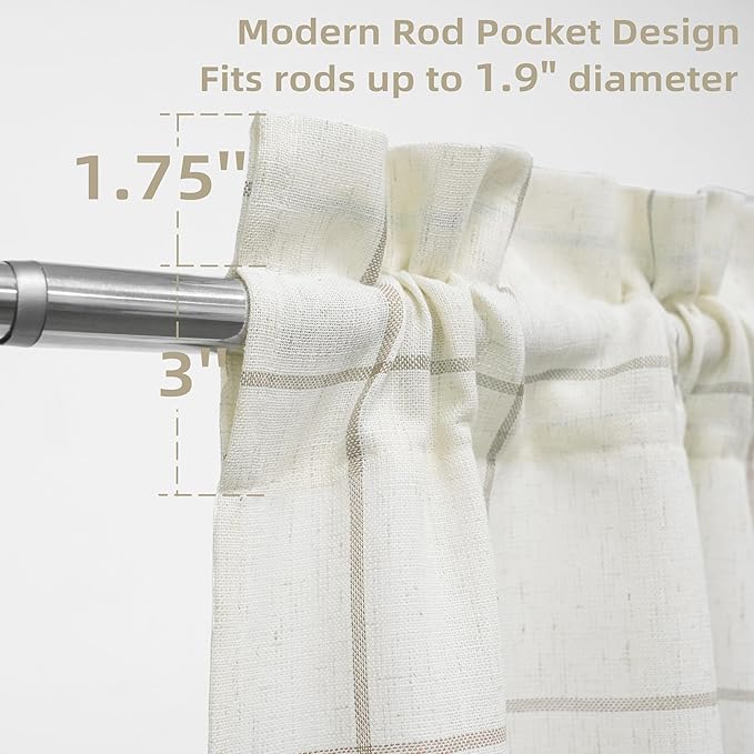 DriftAway Kitchen Curtains Striped Tier Linen Short Curtains Windowpane Plaid - Image 4