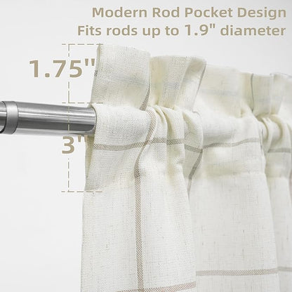 DriftAway Kitchen Curtains Striped Tier Linen Short Curtains Windowpane Plaid - Image 4