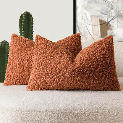 Foindtower Set of 2 Curly Teddy Wool Pillow Covers Decorative Boucle Textured by Foindtower