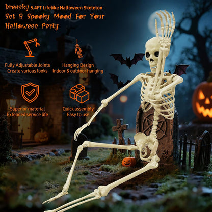 Life Size Skeleton for Halloween: 5.4ft Realistic Human Skeleton