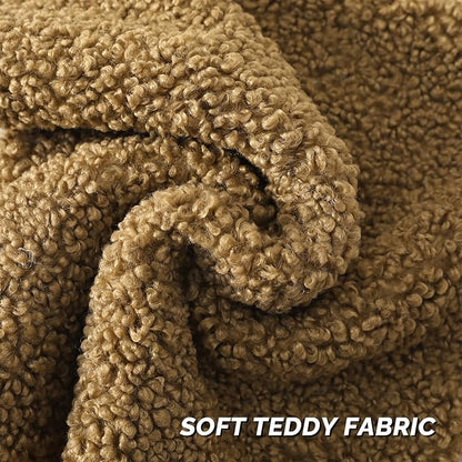 FUTEI Khaki Throw Pillow Covers 18x18 Inch Set of 2, Furry Faux Fur Teddy - Image 2