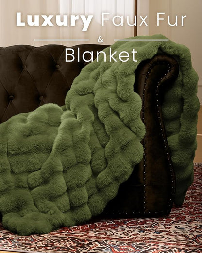 Ultra Soft Cozy Faux Fur Throw Blanket, Fuzzy Plush Thick Bubble Blanket - Image 3