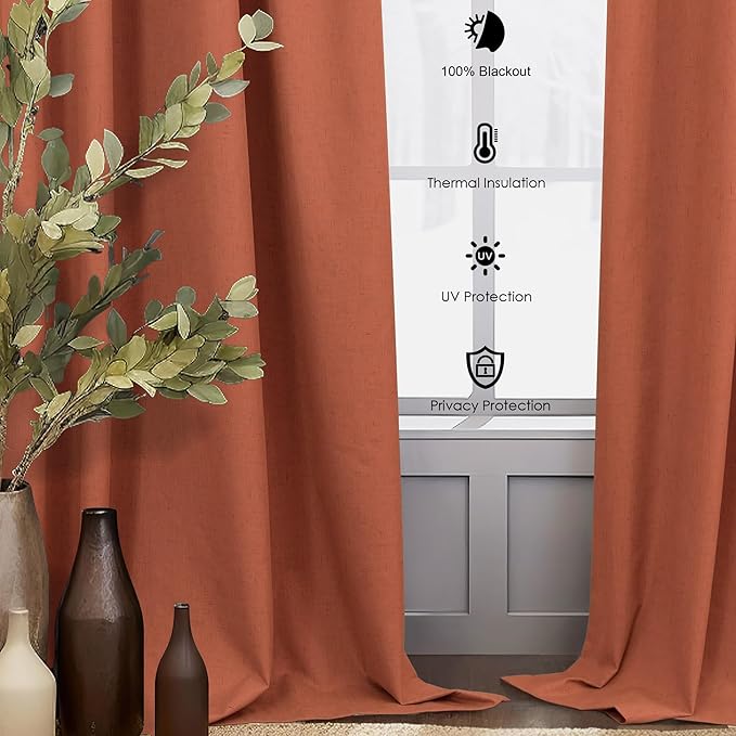 Terracotta Blackout Curtains for Living Room 2 Panel 84 Inches Long Back Tab - Image 7