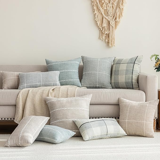 vctops Rustic Lattice Cotton Linen Decorative Throw Pillow Cover Embroidery - Image 3