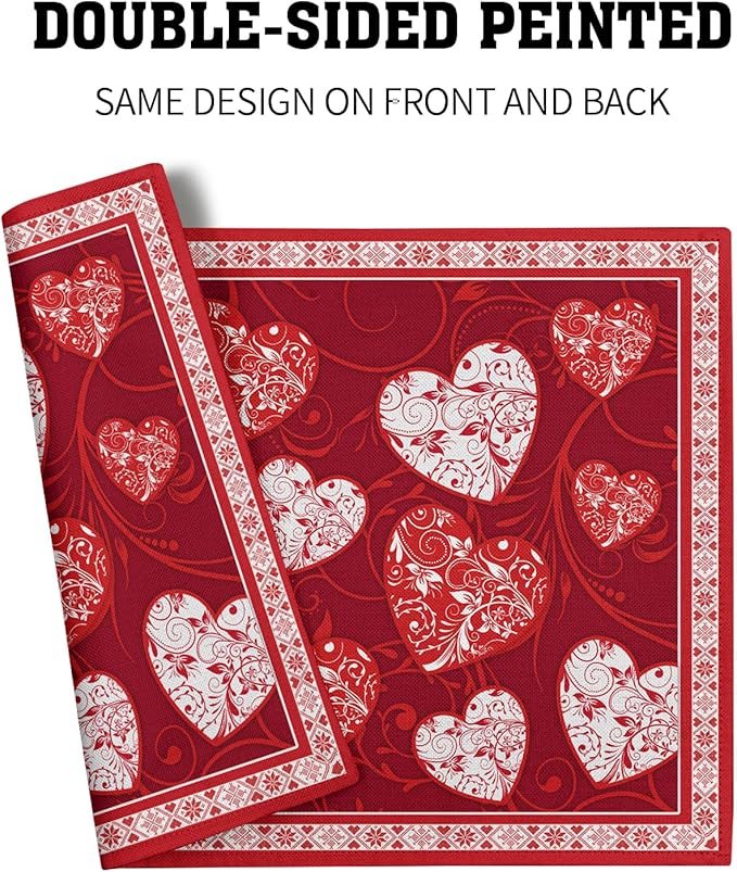 Giwawa Love Heart Placemats Set of 4, Valentines Day Red White Hearts Print - Image 5