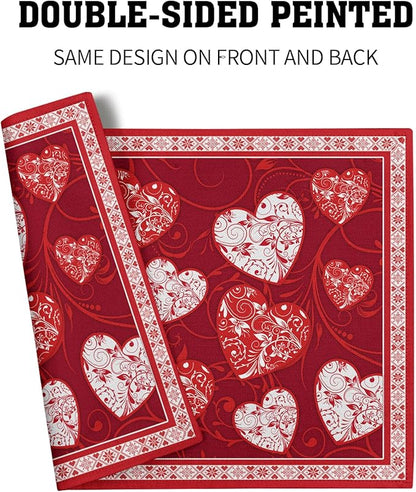 Giwawa Love Heart Placemats Set of 4, Valentines Day Red White Hearts Print - Image 5