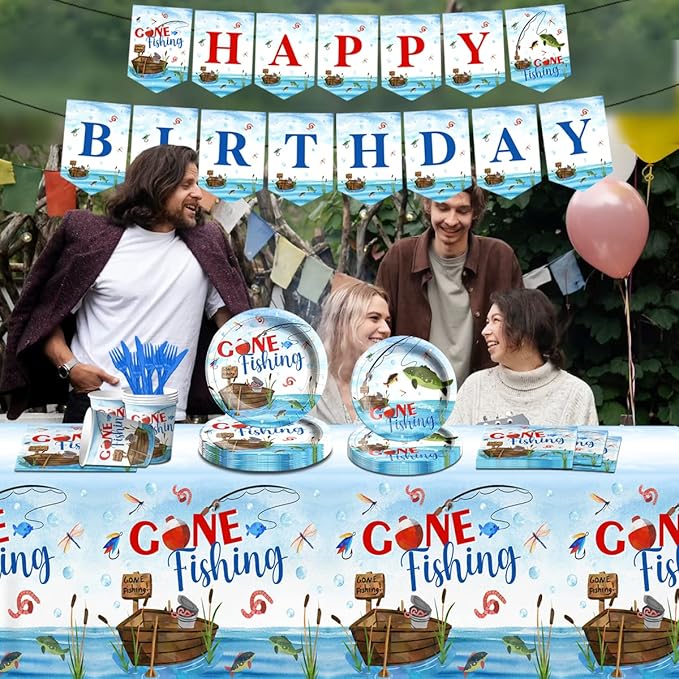142 Pcs Gone Fishing Tableware, Fishing Birthday Party Decoration Little - Image 5
