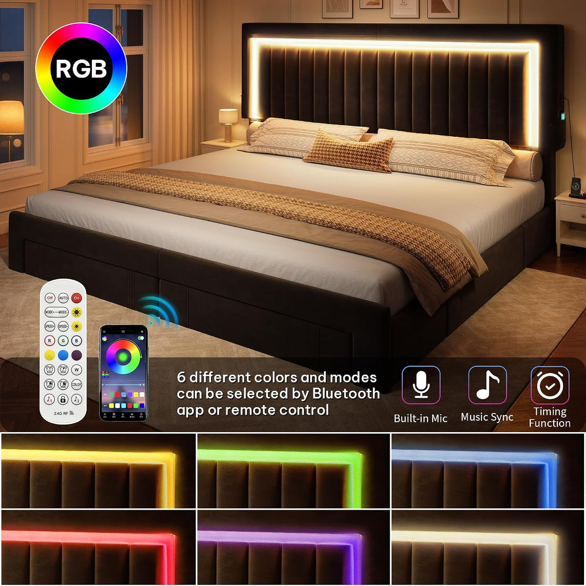 yitahome king size bed frame with adjustable headboard, close-up detail