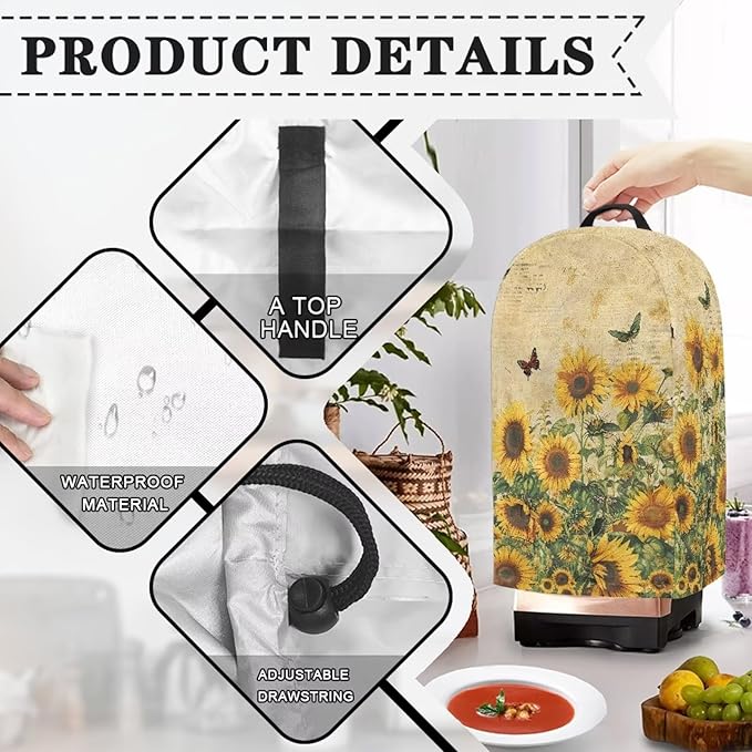 Retro Sunflower Butterfly Blender Cover Stand Mixer Covers Anti Fingerprint - Image 4