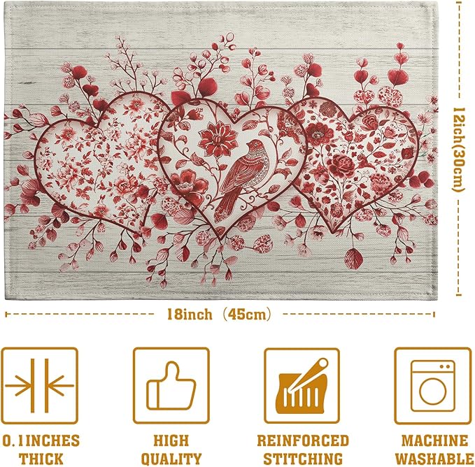 Valentine Wooden Heart Placemats Set of 4, 12x18 Inch Valentines Chinoiserie - Image 4