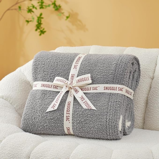 Snuggle Sac Grey Throw Blanket for Couch Bed Sofa 60x80 inches, Reversible Grey - Image 2