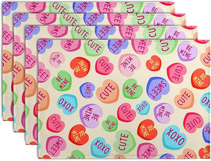 Valentine Pink Love Heart Candy Placemats Set of 4 Valentines Seasonal Table by Wnoesat