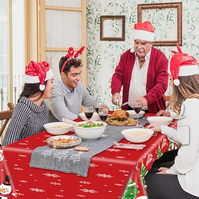 YQUQWN 3 PCS Christmas Tablecloth Plastic Disposable Waterproof Red Table Cover - Image 6