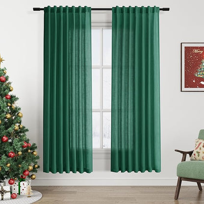 Dark Green Linen Curtains 72 Inch Length by Nanspring