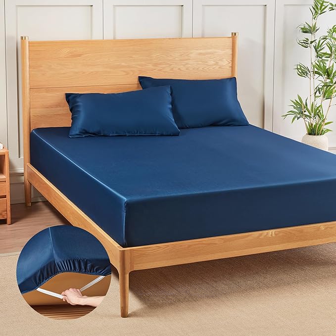 MR&HM Fitted Sheet & Pillowcase Set Queen, 3-Piece Blend Rayon Derived from by MRHM