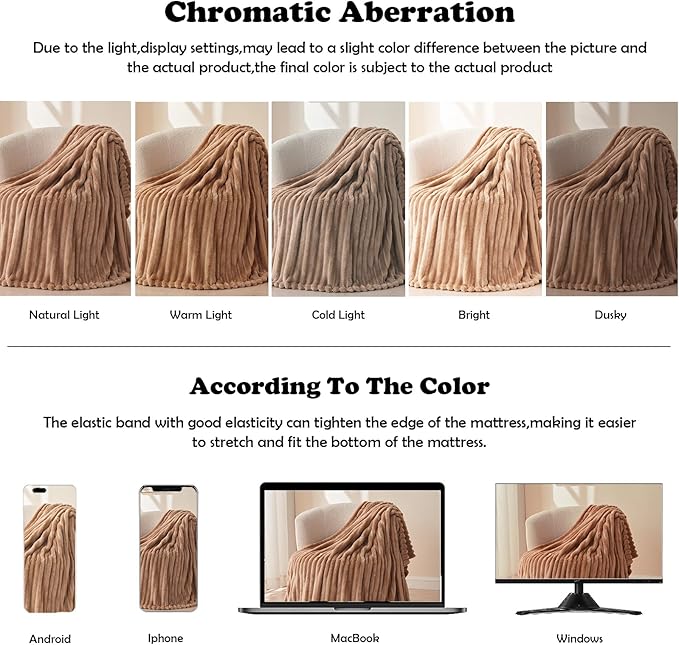 NEWCOSPLAY Super Soft King Blanket Taupe Premium Silky Flannel Fleece 3D Ribbed - Image 6