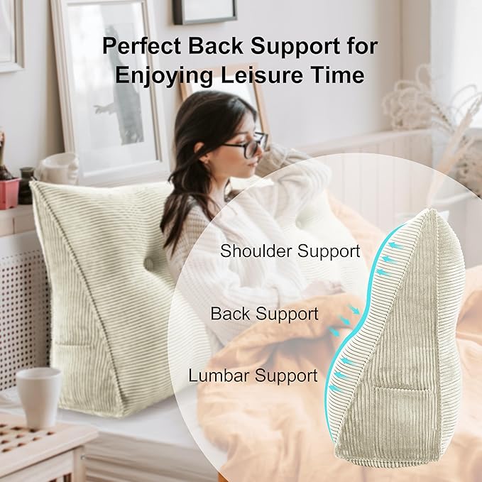 WOWMAX 100% Cotton Corduroy Headboard Pillow – Full Size Back Support Reading - Image 3