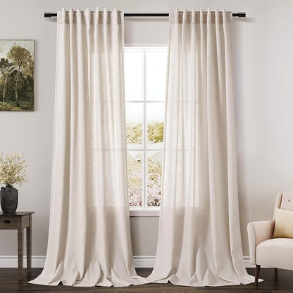 Extra Long Curtain 102 inches Long 2 Panels Set Back Tab Beige Drapes by Nanspring
