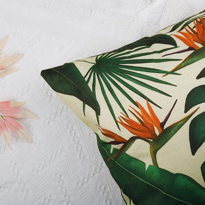 Bonhause Tropical Leaves Throw Pillow Covers 18x18 Set of 4 Green Palm Leaf - Image 4