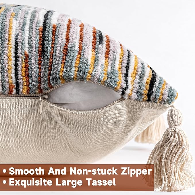 AmHoo Boho Throw Pillow Cover Decorative Bohemian Woven Tufted Striped Farmhouse - Image 2